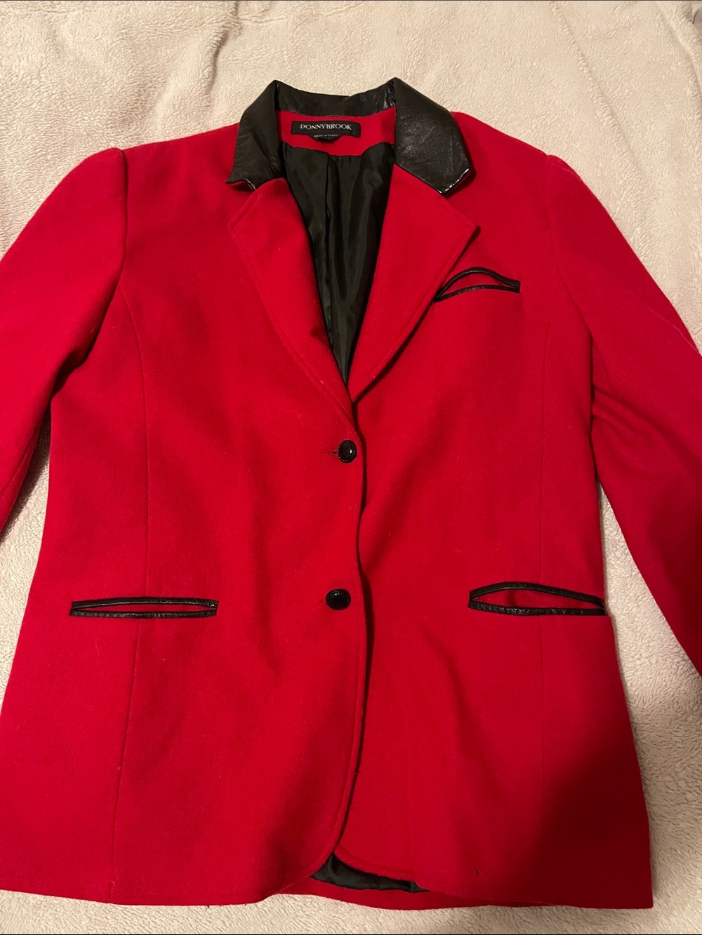 Donny Brook Red Blazer with Black leather Trim Women’s 14 vintage